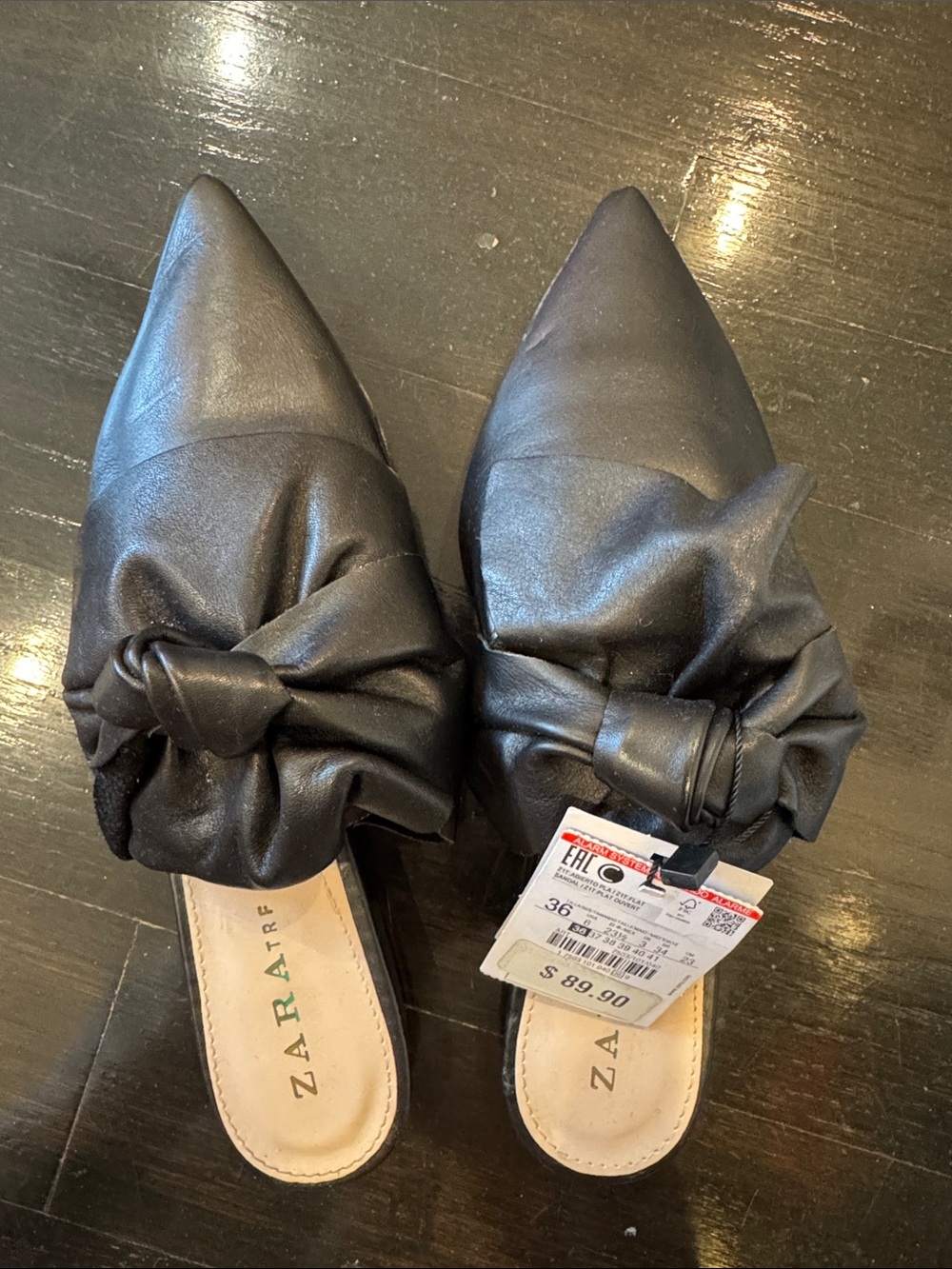 Zara Black Knot-Front Pointed Slip-On Mules
